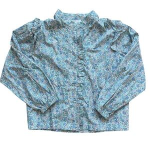 Anthropologie MABLE Blouse Women’s M Light Blue Ditsy Floral Ruffle Top Spring